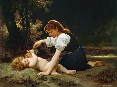 若い女性と子供、1881 作： William Adolphe Bouguereau
