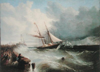 1840年、ヴィクトリア女王との結婚のためにロンドンに向かうアルバート公のドーバー到着（油彩・キャンバス） 作： William Adolphus Knell