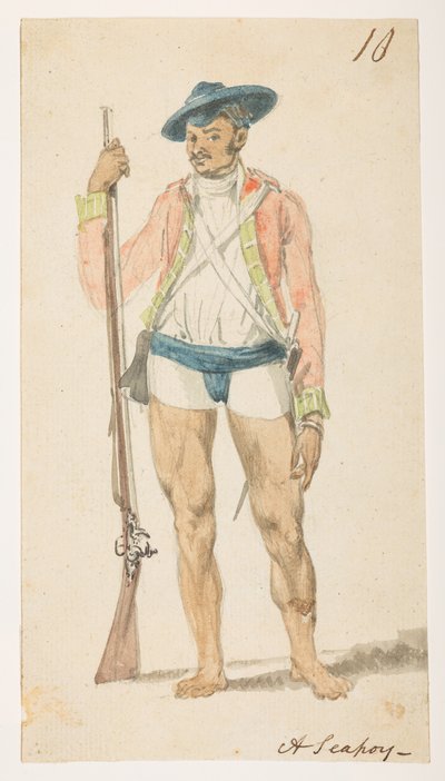 10 「シーポイ」  1792年から1794年にかけてマッカートニー卿の中国皇帝への大使館で作成された風景、海岸線、衣装、日常生活の372枚の絵のアルバムから（紙に鉛筆と水彩） 作： William Alexander