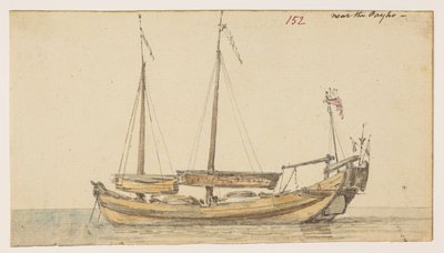152 ボート「ペイホの近く」  、1792年から1794年の間にマッカートニー卿の中国皇帝への大使館で作成された風景、海岸線、衣装、日常生活の372枚の絵のアルバムから（紙に鉛筆と水彩） 作： William Alexander