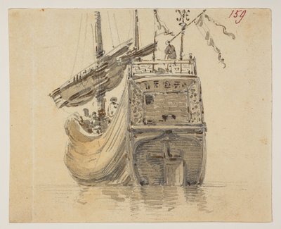 159 ボートです。  、1792年から1794年の間にマッカートニー卿の中国皇帝への大使館で作成された風景、海岸線、衣装、日常生活の372枚の絵のアルバムから（紙に鉛筆と水彩） 作： William Alexander