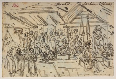 184「劇場。 コーチン・チャイナ」  、1792年から1794年の間にマッカートニー卿の中国皇帝への大使館で作成された風景、海岸線、衣装、日常生活の372枚の絵のアルバムから（紙に鉛筆と水彩） 作： William Alexander