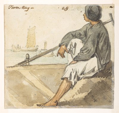 29 「トゥーロン湾」の船頭。  1792年から1794年にかけてマッカートニー卿の中国皇帝への大使館で作成された風景、海岸線、衣装、日常生活の372枚の絵のアルバムから（紙に鉛筆と水彩） 作： William Alexander
