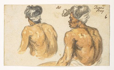 30 「トゥーロン湾」の二人の男。  1792年から1794年にかけてマッカートニー卿の中国皇帝への大使館で作成された風景、海岸線、衣装、日常生活の372枚の絵のアルバムから（紙に鉛筆と水彩） 作： William Alexander