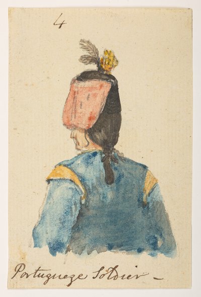 4 4’ ポルトガルの兵士’  1792年から1794年にかけてマッカートニー卿の中国皇帝への大使館で作成された風景、海岸線、衣装、日常生活の372枚の絵のアルバムから（紙に鉛筆と水彩） 作： William Alexander