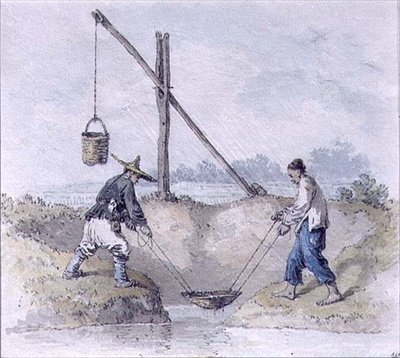 水を汲む中国人労働者（水彩画） 作： William Alexander