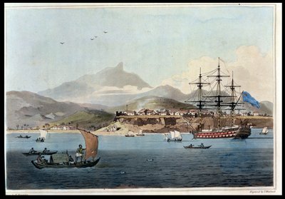 セントジャゴ島のポルトプラヤ、4枚の「A Voyage to Cochinchina」からJohn Barrow（1764-1848）がThomas Medland（1755-1823）1806（aquatint）によって彫刻 作： William Alexander