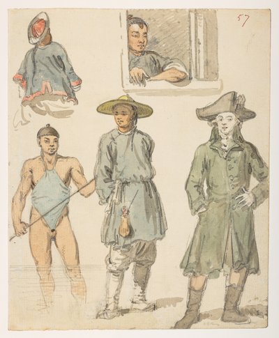 f.11 57 中国語研究、  1792年から1794年にかけてマッカートニー卿の中国皇帝への大使館で作成された風景、海岸線、衣装、日常生活の372枚の絵のアルバムから（紙に鉛筆と水彩） 作： William Alexander