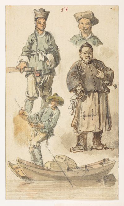 f.11 58 中国語学、  1792 年から 1794 年にかけてマッカートニー卿の中国皇帝への大使館で作成された、風景、海岸線、衣装、日常生活の 372 枚の絵のアルバムから (紙に鉛筆と水彩) 作： William Alexander