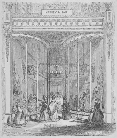 1845 年、ロンドン市ラドゲート ヒル、ラドゲート ヒル 9 番地にあるハーヴェイと息子の敷地 作： William Alfred Delamotte