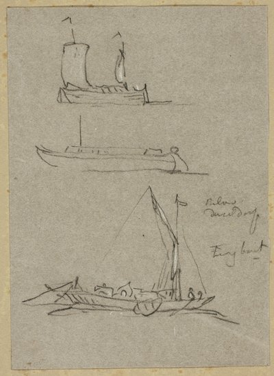 デュッセルドルフ川のボートの 3 つのスケッチ 作： William Alfred Delamotte