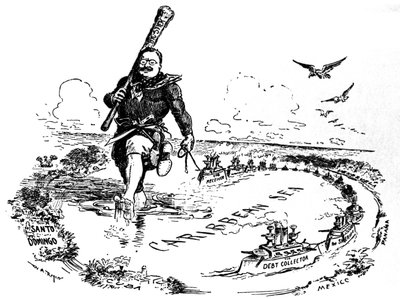 カリブ海のビッグスティック。セオドア・ルーズベルトの風刺画、1904 作： William Allen Rogers