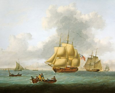 テムズ河口の軍艦、マーチャントマン、小型船 作： William Anderson