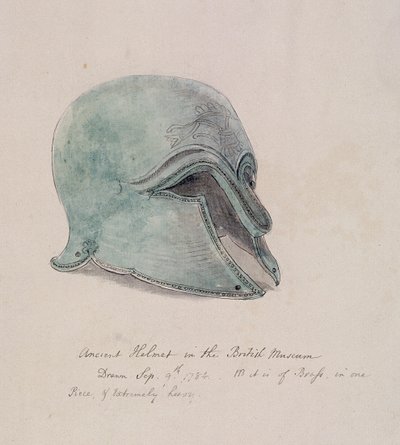 1784年、ロンドンのホルボーンにある大英博物館所蔵の古代の真鍮製ヘルメット 作： William Angus