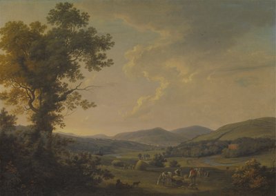 干し草の生えた風景とグルジアの家の遠景 作： William Ashford