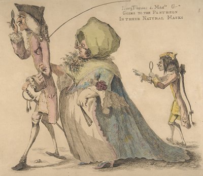 1773年5月1日、自然の仮面をかぶってパンテオンに向かうロング・トーマスとマッド・ルG・D。 作： William Austin