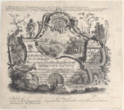 ズッカレルが描いた原画からの定額制の版画の提案、1756年。 作： William Austin