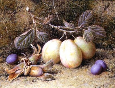 プラムとナッツのある静物画 作： William B. Hough