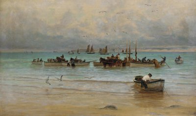 干潮時の魚の積み込み、セントアイブス 作： William Banks Fortescue
