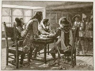 マーメイドでの共謀者の逮捕、「カッセルのイラスト入りのイングランドの歴史」（セピア写真）のイラスト 作： William Barnes Wollen