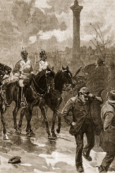 血まみれの日曜日：1887年トラファルガースクエアを構えているライフガード 作： William Barnes Wollen