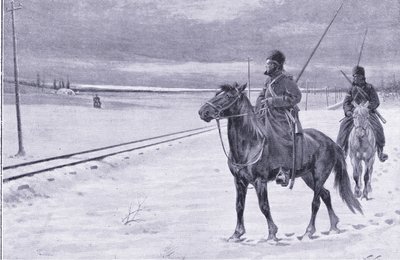奉天近郊の鉄道を守るイラスト、カッセルの日露戦争の歴史第1巻、1900年 作： William Barnes Wollen