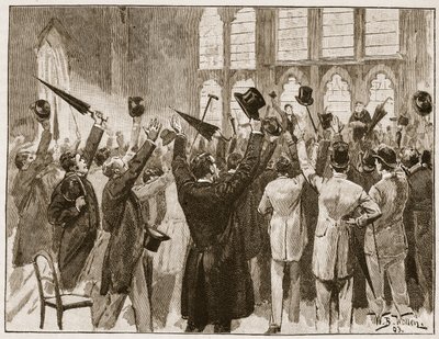 1878年ロンドン、ギルドホールでの神話の会合、「カッセルの図解されたイングランドの歴史」（セピア写真） 作： William Barnes Wollen