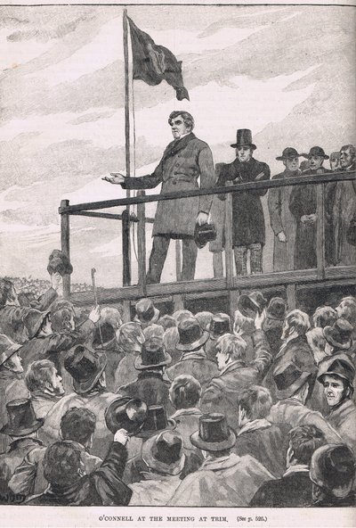 トリムでの会議でのオコンネル、カッセルの「イギリスのイラスト入りの歴史」のイラスト、1910年頃出版 作： William Barnes Wollen