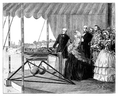 ビクトリア女王は1887年7月、ウィンブルドンで最初の砲撃を行いました。 作： William Barnes Wollen