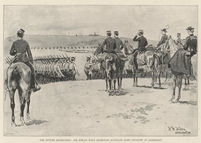 秋の操縦、サーエブリンウッドがアルダーショットでハイランドライト歩兵を検査 作： William Barnes Wollen