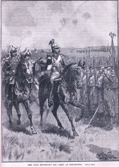 皇帝セバストポル1856 ADで彼の軍を見直し 作： William Barnes Wollen