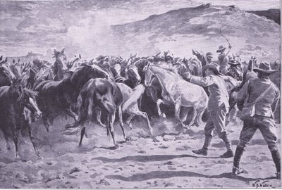 フーリーズバーグ近くのブランドウォーター地区での馬の捕獲：ドライブを切り上げる 作： William Barnes Wollen