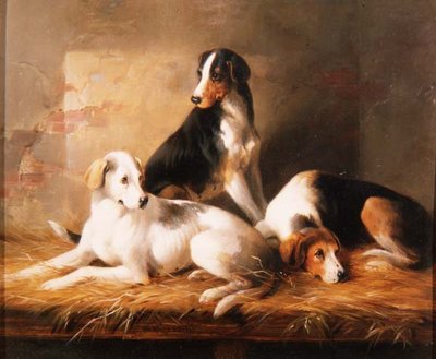 厩舎の三匹の猟犬 作： William Barraud