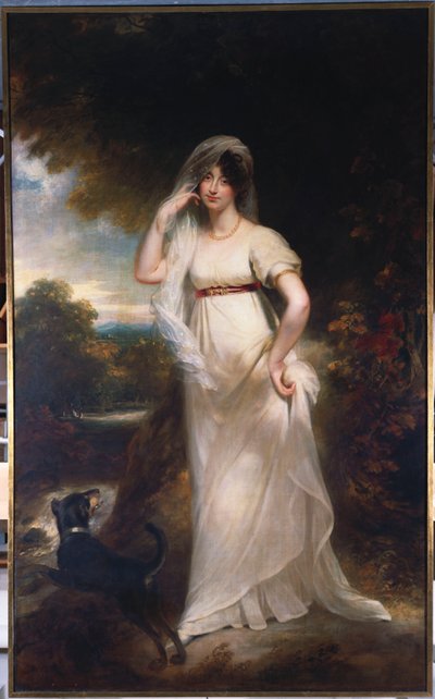 川の風景の中のハリエットウェルズの肖像 作： William Beechey