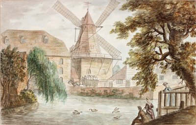 川の情景（紙に鉛筆と水彩） 作： William Beilby