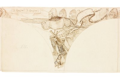 ウォリントンホールの壁画のスケッチ（ボディカラー） 作： William Bell Scott