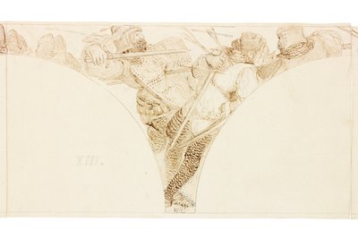 ウォリントンホールの壁画のスケッチ（ボディカラー） 作： William Bell Scott
