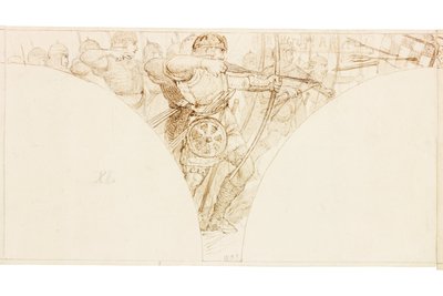 ウォリントンホールの壁画のスケッチ（ボディカラー） 作： William Bell Scott