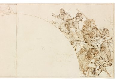 ウォリントンホールの壁画のスケッチ（紙にインクと鉛筆（カードに貼り付け）） 作： William Bell Scott