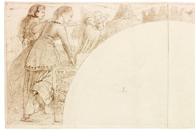 ウォリントンホールの壁画のスケッチ（紙にインクと鉛筆（カードに貼り付け）） 作： William Bell Scott