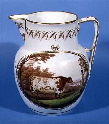 リンカンシャー州のBrampton-in-Torkseyにある「Durham Ox」の水差し。 作： William Billingsley
