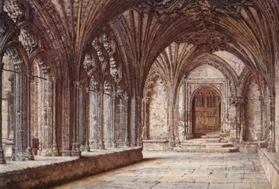 カンタベリー大聖堂、回廊から殉教場への扉（カラーリトグラフ） 作： William Biscombe Gardner