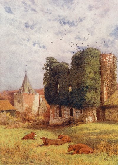 オットフォード城と教会（カラーリトグラフ） 作： William Biscombe Gardner