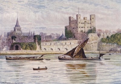 メドウェイ対岸からのロチェスター城と大聖堂（カラーリトグラフ） 作： William Biscombe Gardner