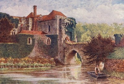 旧ゲートウェイと橋、リーズ城（カラーリトグラフ） 作： William Biscombe Gardner
