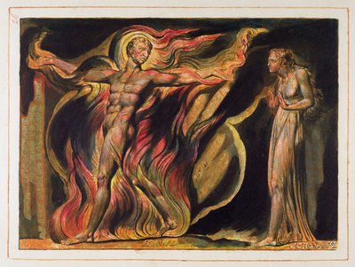 炎の中の裸の男、「エルサレム」のプレート26 作： William Blake