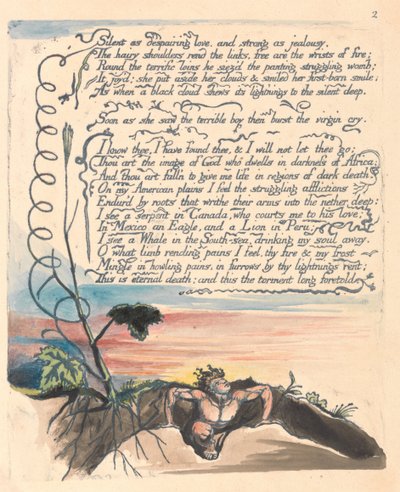アメリカ。予言、プレート4、絶望的な愛として沈黙.... 作： William Blake