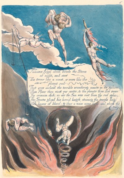 アメリカ。予言、プレート7、アルビオンの天使が立っていた.... 作： William Blake