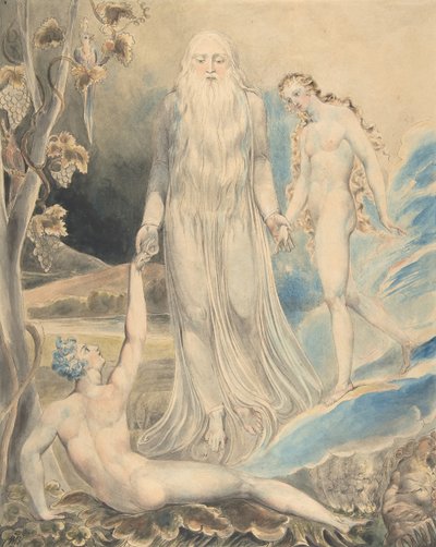 神の臨在の天使 アダムにイヴをもたらす イヴの創造..., recto..., 1803. 作： William Blake
