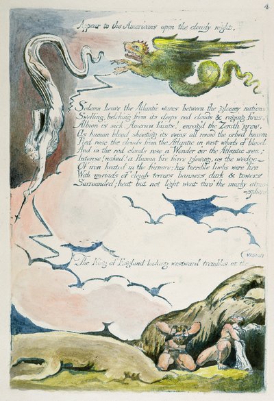 「アメリカ人に現れる...」、「アメリカ：予言」のプレート6 作： William Blake
